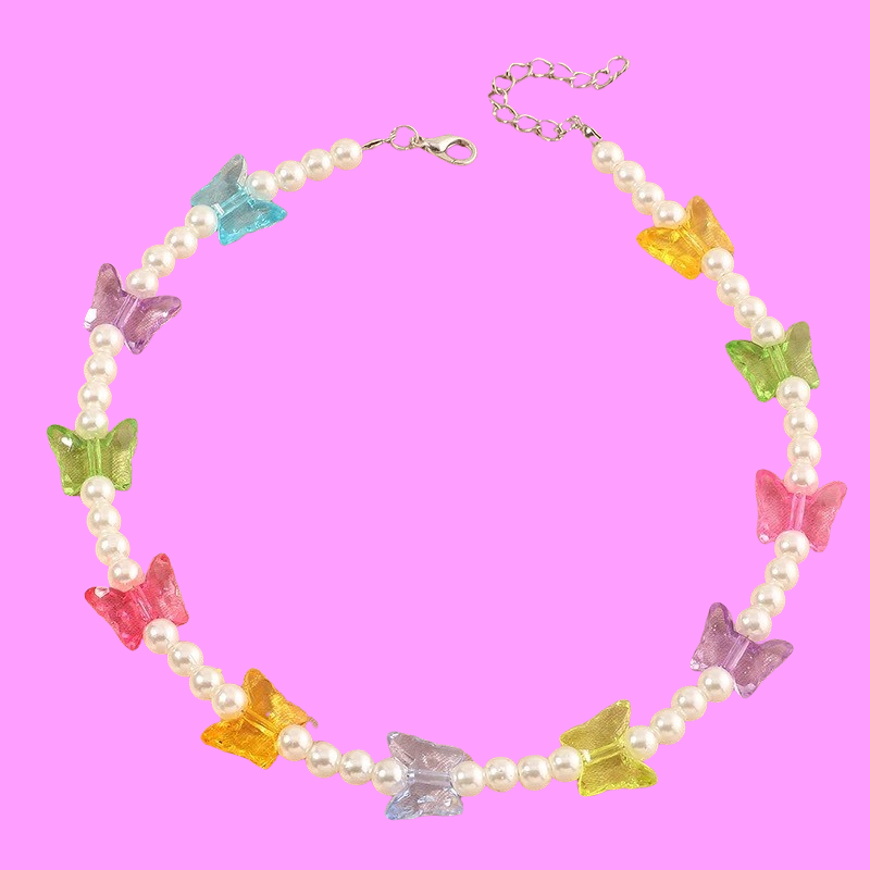 Y2K Butterfly & Pearl choker necklace