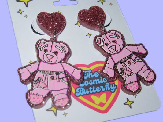 Pink Doodle Bear Earrings